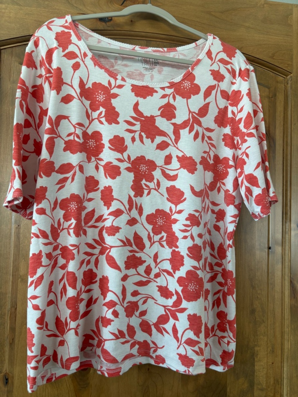Time and Tru White Tee with Coral Floral Print